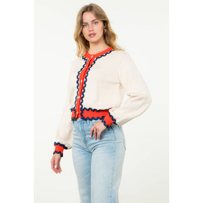 Button Up Knit Cardigan: CREAM / XS-S-M-L(1-2-2-1)