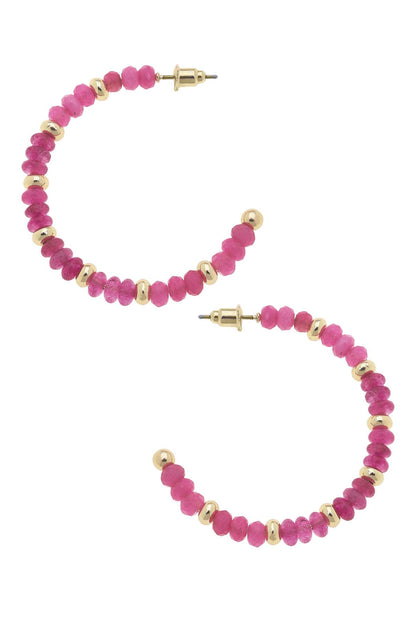 Hallie Beaded Gemstone Hoop Earrings: Navy