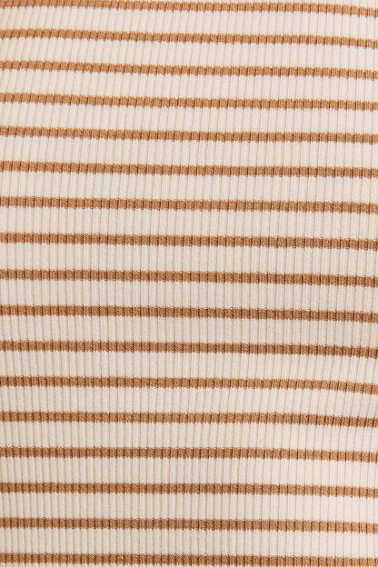 ROUND NECK SLEEVELESS STRIPE BODYSUIT: OLIVE-NAVY STRIPE / S