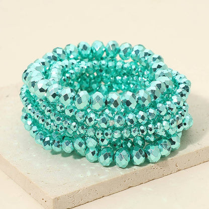 9PCS - Faceted Beaded Stretch Multi Layered Bracelets: Aqua