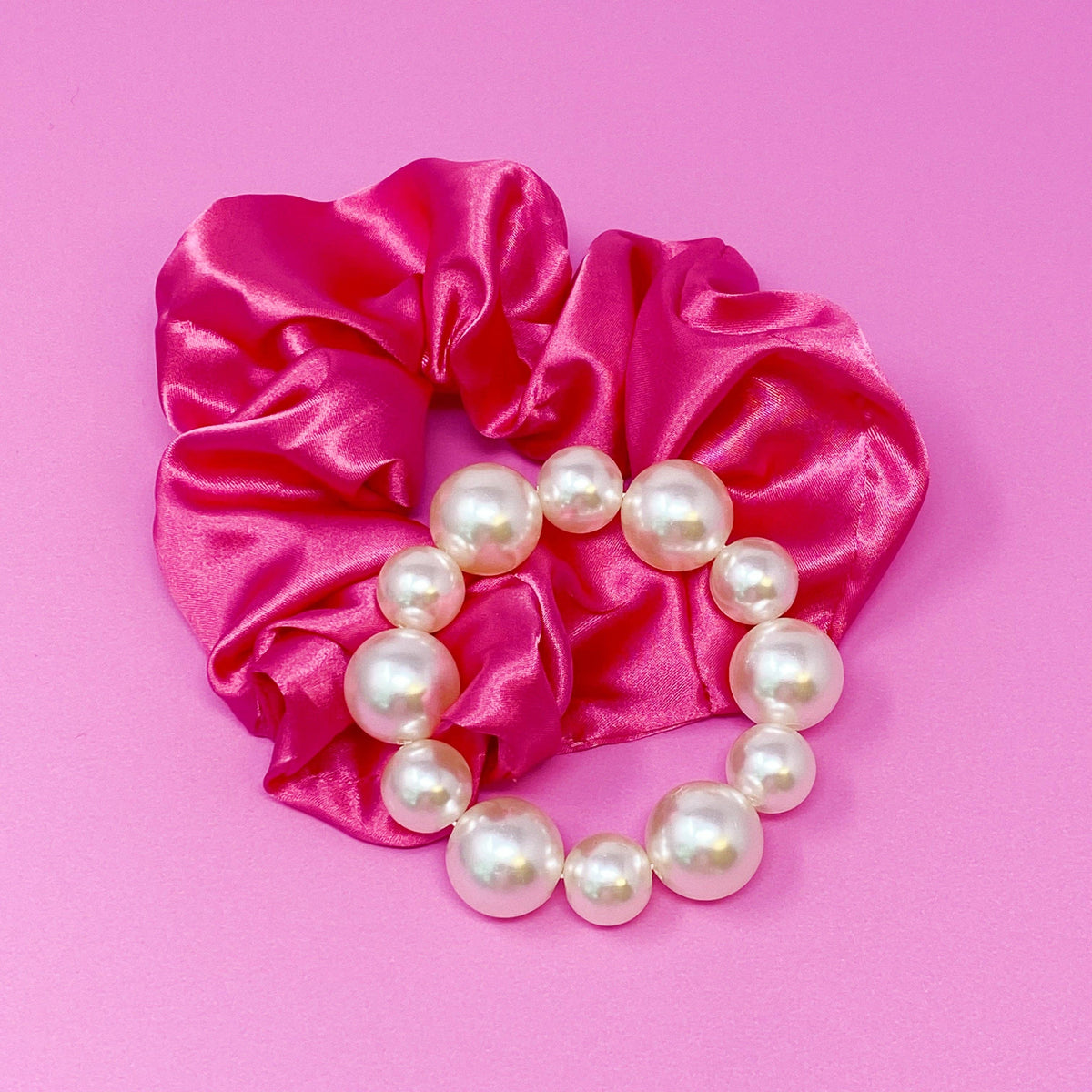 Pearl &amp; Satin Scrunchie Set: Jeweled Pink