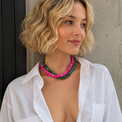 Ellison+Young Modern Resin Beaded Statement Necklace: Indigo Swirl