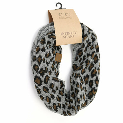 Ribbed Knit Leopard Accent CC Infinity Scarf SF80: Black