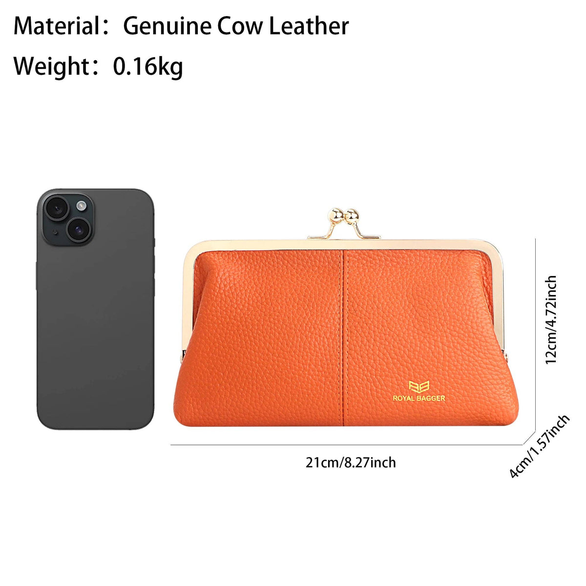 3468 Leather RFID Kiss-Lock Wallet: Brown