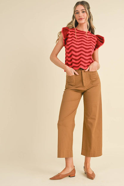HIGH WAIST CROPPED WIDE LEG PANTS MP3303: Berry Pink / L