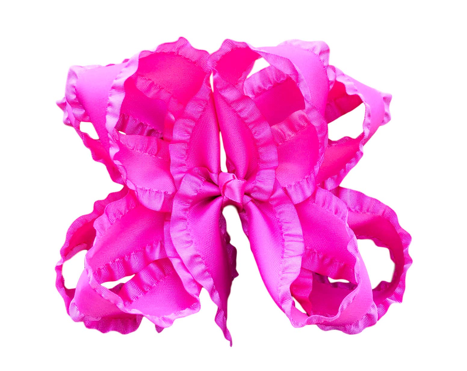 Hot Pink Double Ruffle Hair Bow  : Nylon Headband / 6 inch