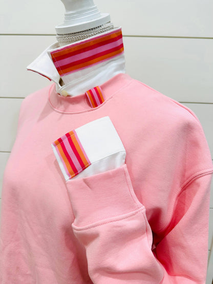 Danny Sweatshirt - Pink w Pink &amp; Orange Stripe Ribbon: Pink w Pink &amp; Orange Stripe Ribbon / M (8-10) L (12-14)