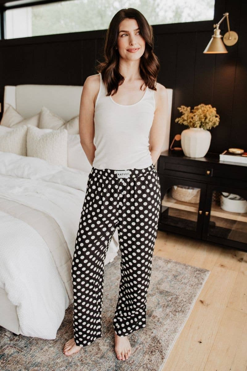 Black &amp; White Polka Dots Soft Boxer Pants: Black / L