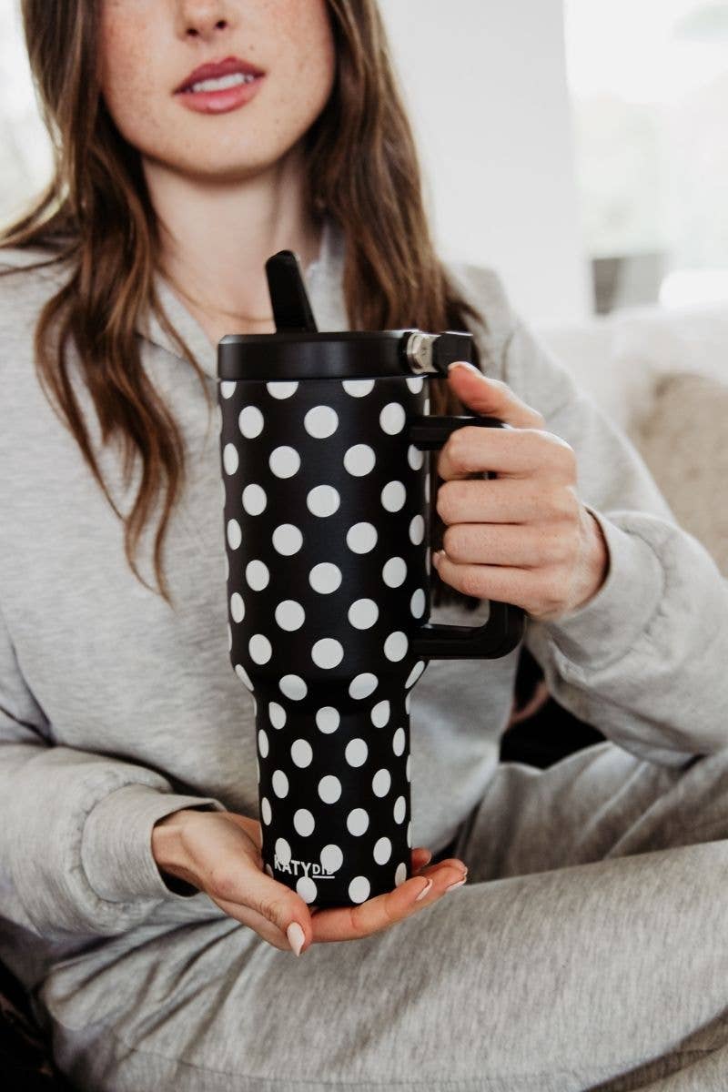 Black &amp; White Polka Dots Tumbler With Designs: Black