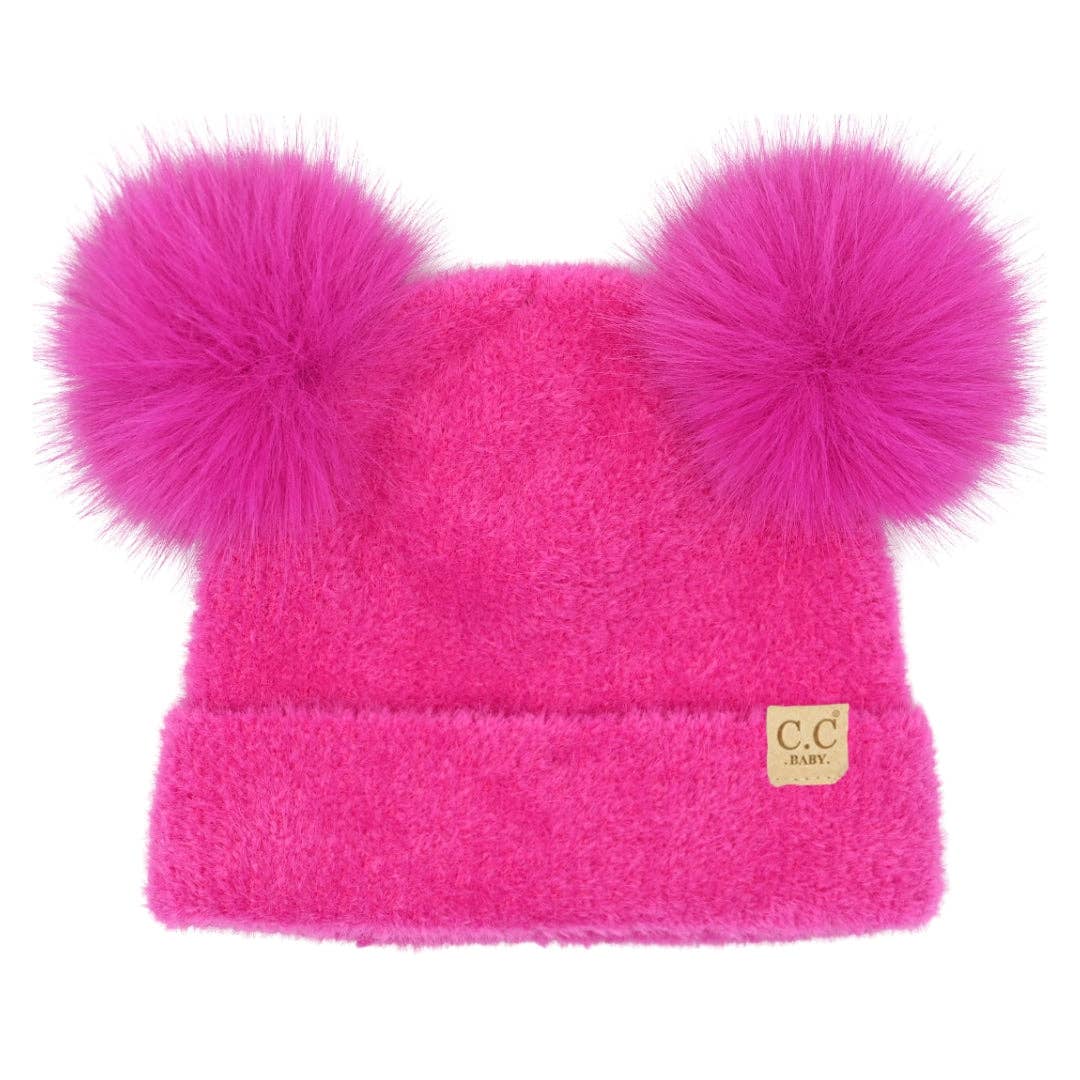 BABY C.C Chenille Double Pom Beanie for Kids: Hot Pink