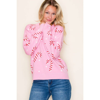 CHRISTMAS CANDY CANE SWEATER: GREEN / S-M-L-XL(2-2-2-1)