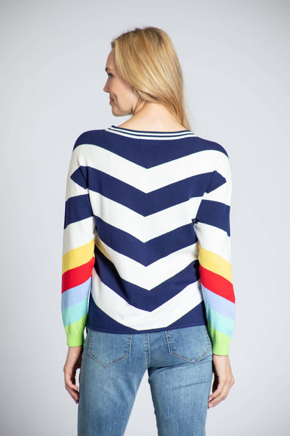 Chevron Pull Over With Rainbow Cuffs: MULTI / S
