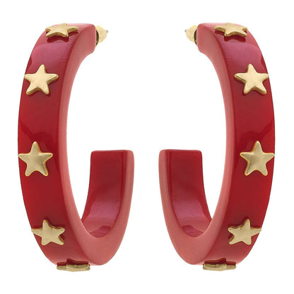 Liberty Star Resin Hoop Earrings: Red