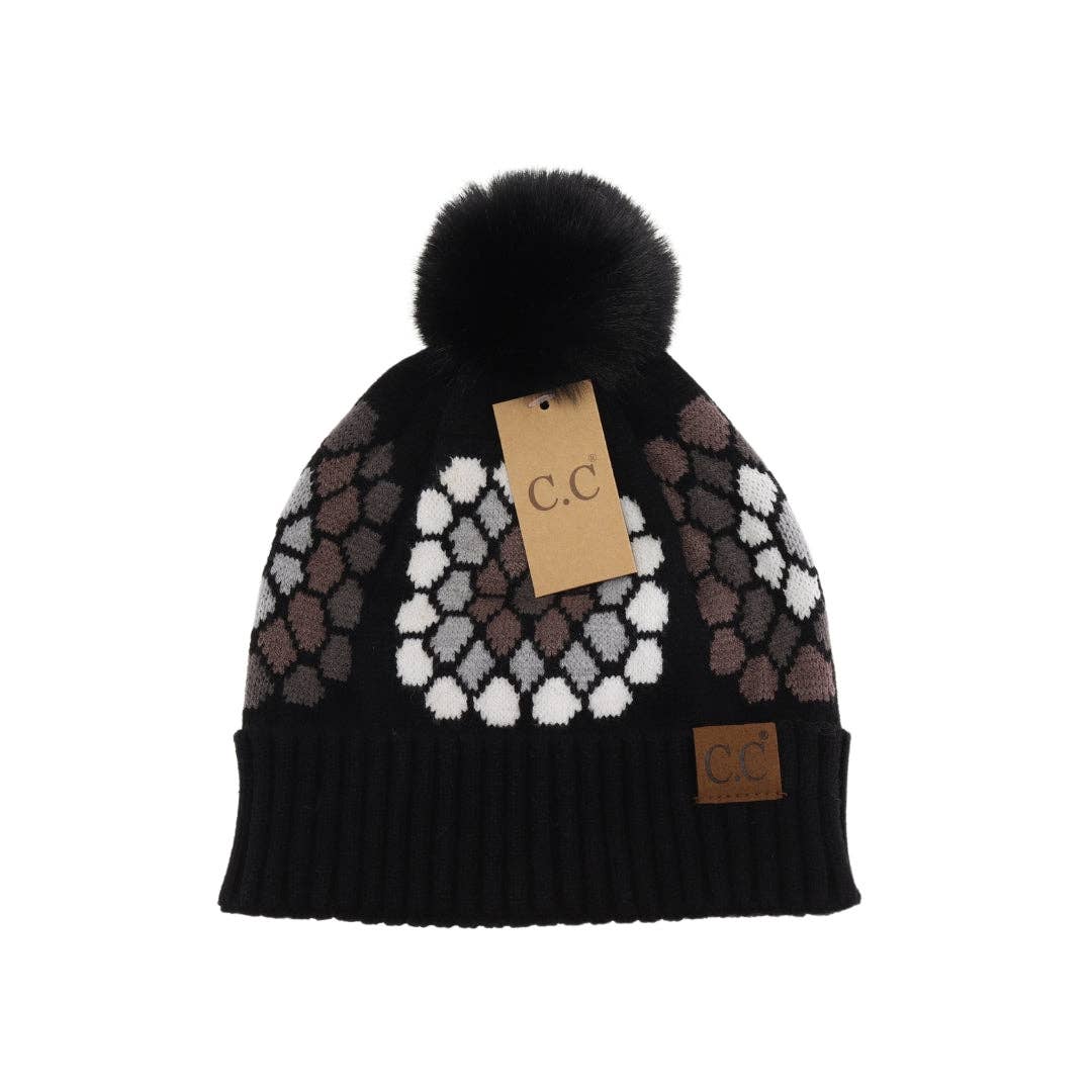 Flower Pattern Pom C.C Beanie HAT7396: Black