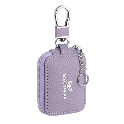 2901 Leather Earphone Pouch with Keychain: Light Grey