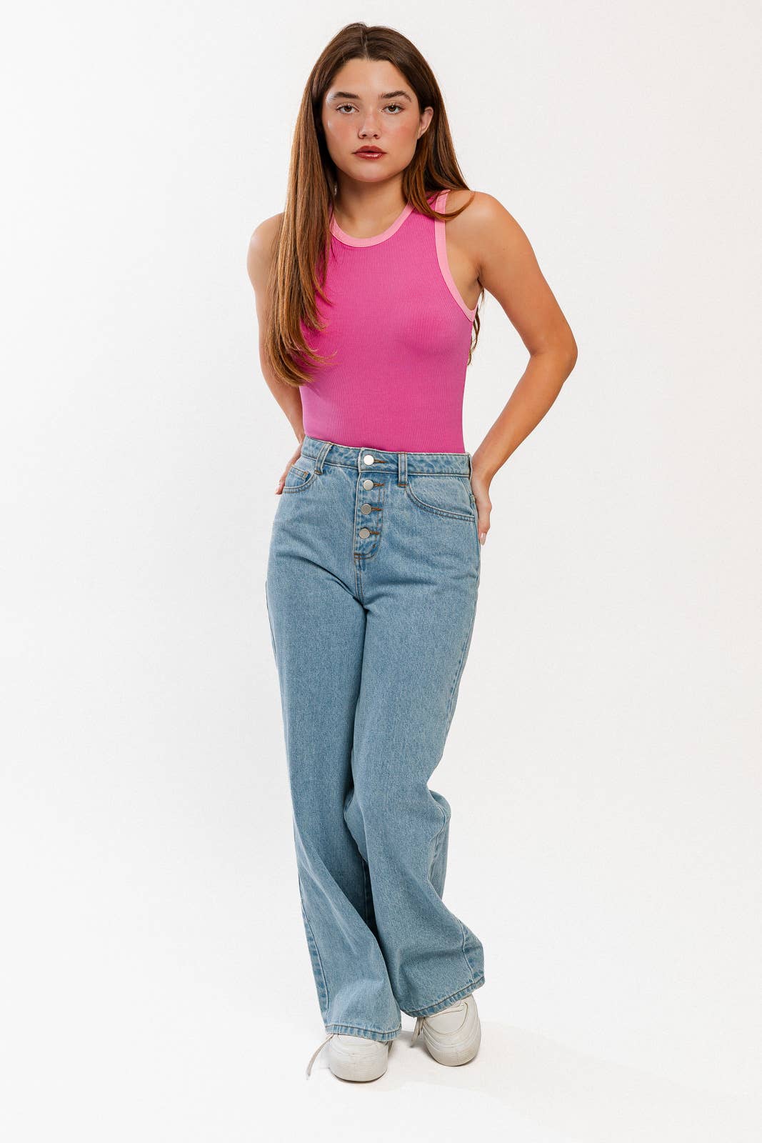 ROUND NECK SLEEVELESS RIBBED COLOR BLOCK BODYSUIT: BERRY-BURGUNDY / M