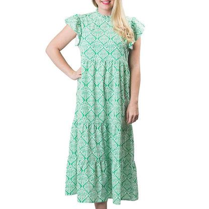 Laura Dress- Green and White Octagon / Medium