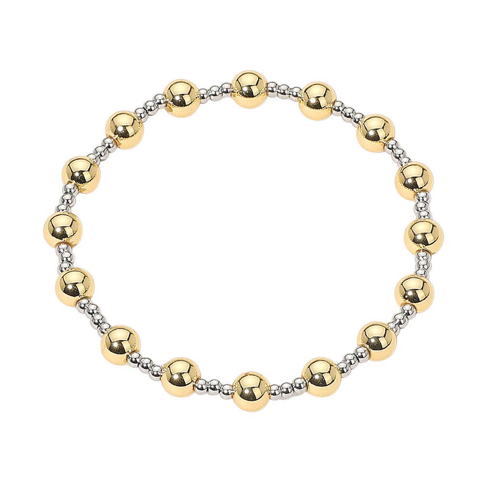 Stainless Steel Alternating Beaded Stretch Bracelet: Silver,Two Tone