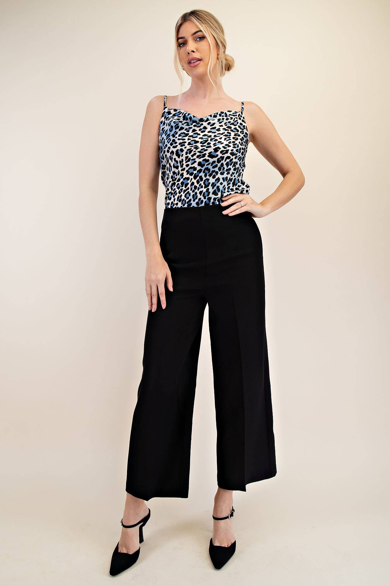 Satin Cowl Neck Cami: Blue