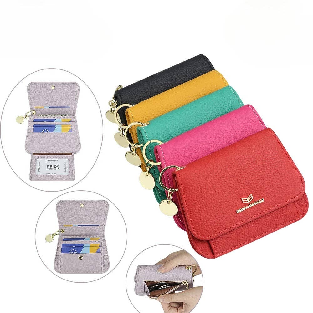 Genuine Leather RFID Keychain Wallet: Orange