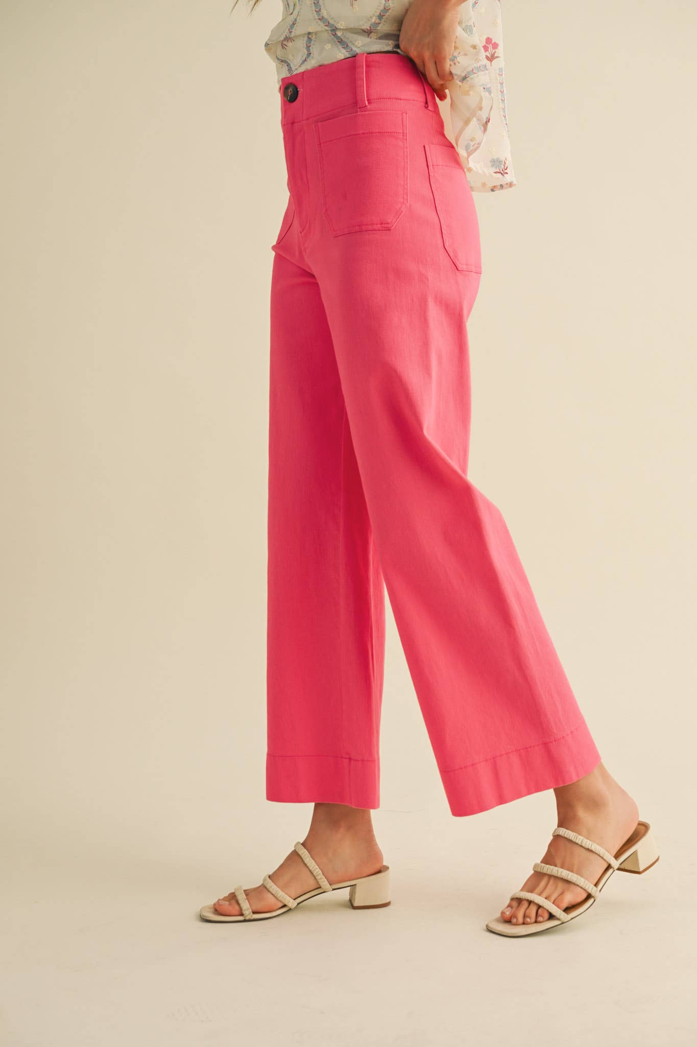 HIGH WAIST CROPPED WIDE LEG PANTS MP3303: Berry Pink / S