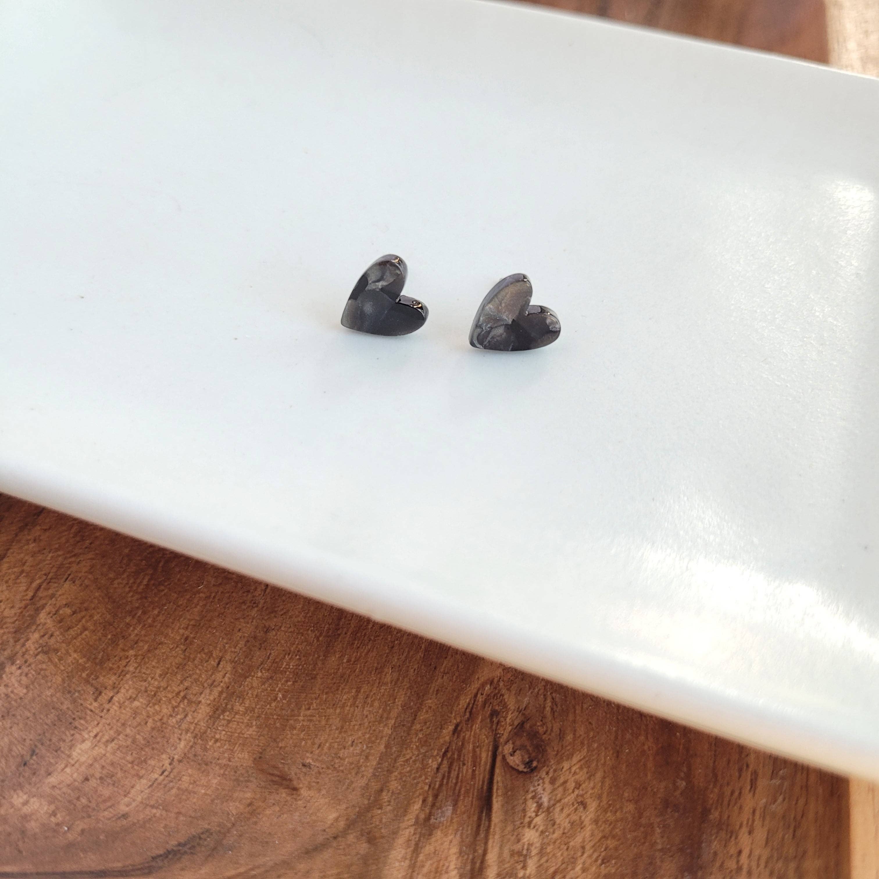 Hand Drawn Heart Studs - Black // Jewelry, Earrings, Gifts, Valentine