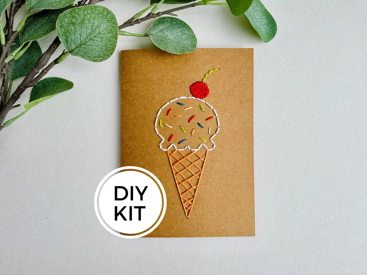 DIY Ice Cream Cone Embroidery Card Kit for Beginners