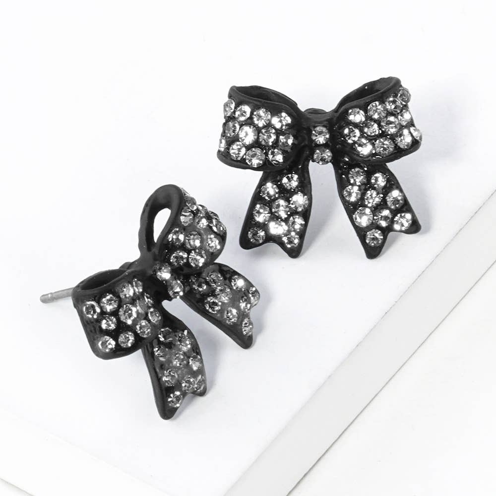 Crystal Rhinestone Pave Bow Stud Earrings
: Black Clear