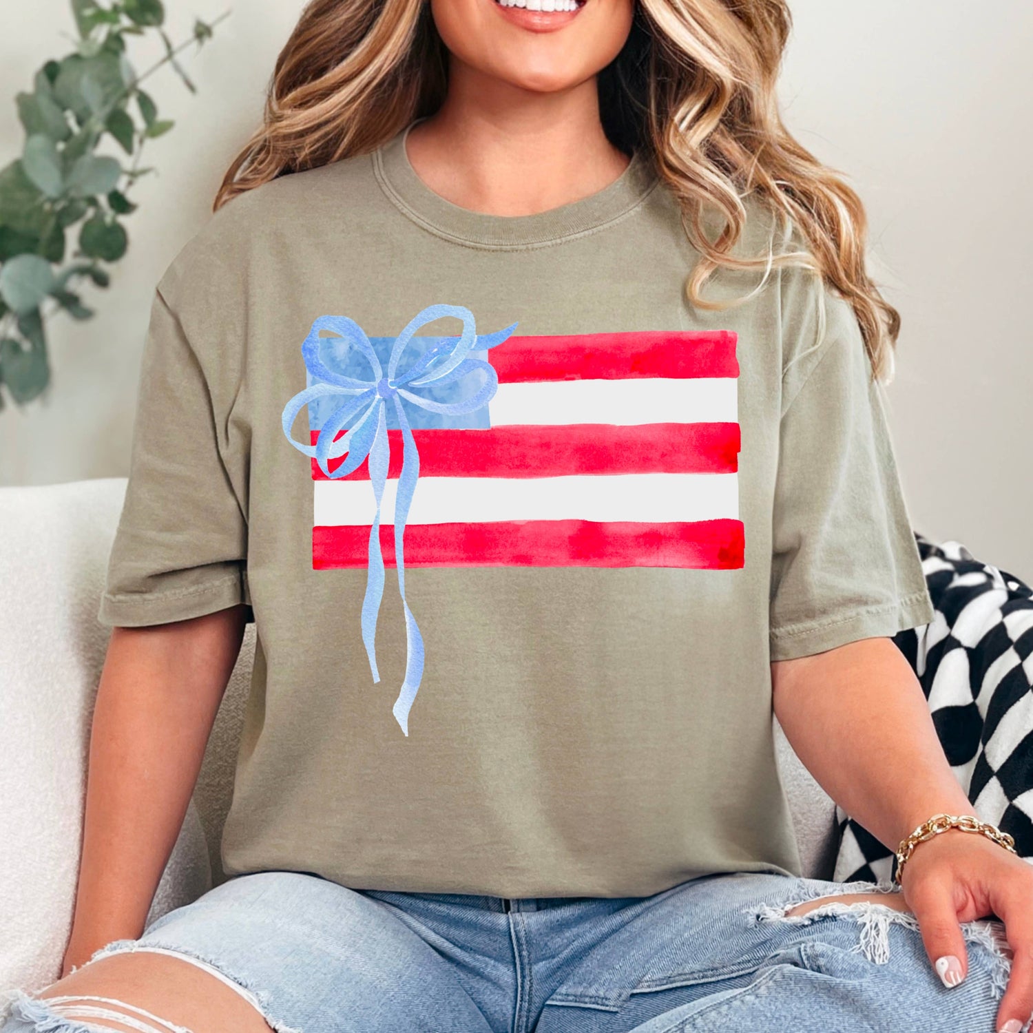 Coquette American Flag July 4th Graphic Shirt |Comfort Color: White / Large