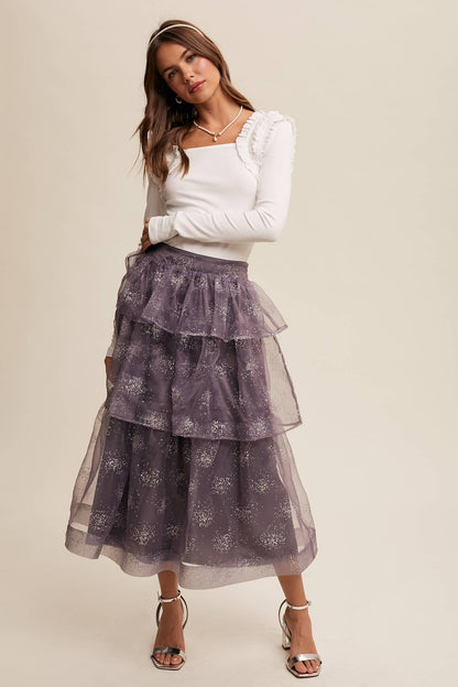 Square Neck Ruffle Accent Top: Black / M