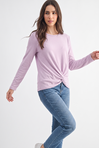 C12080AT Twist Knot Long Sleeve Top: BABY BLUE / S-M-L (2-2-2)