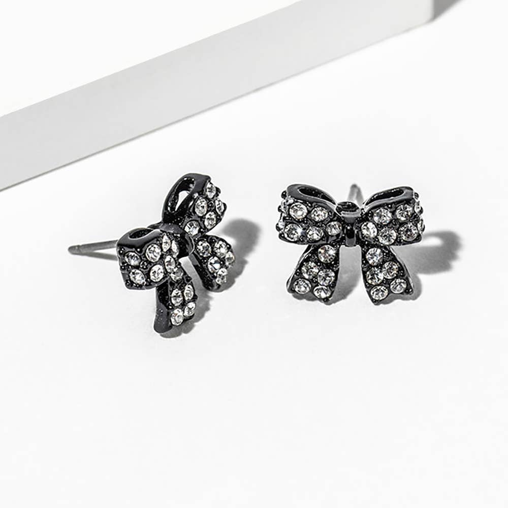 Crystal Rhinestone Bow Stud Earrings: Lt Col Topaz