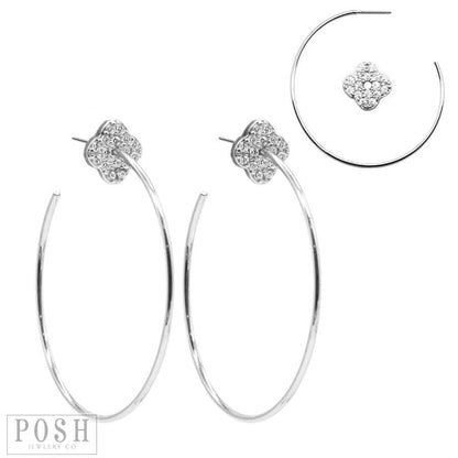 Hoop earring with clover charm, Silver