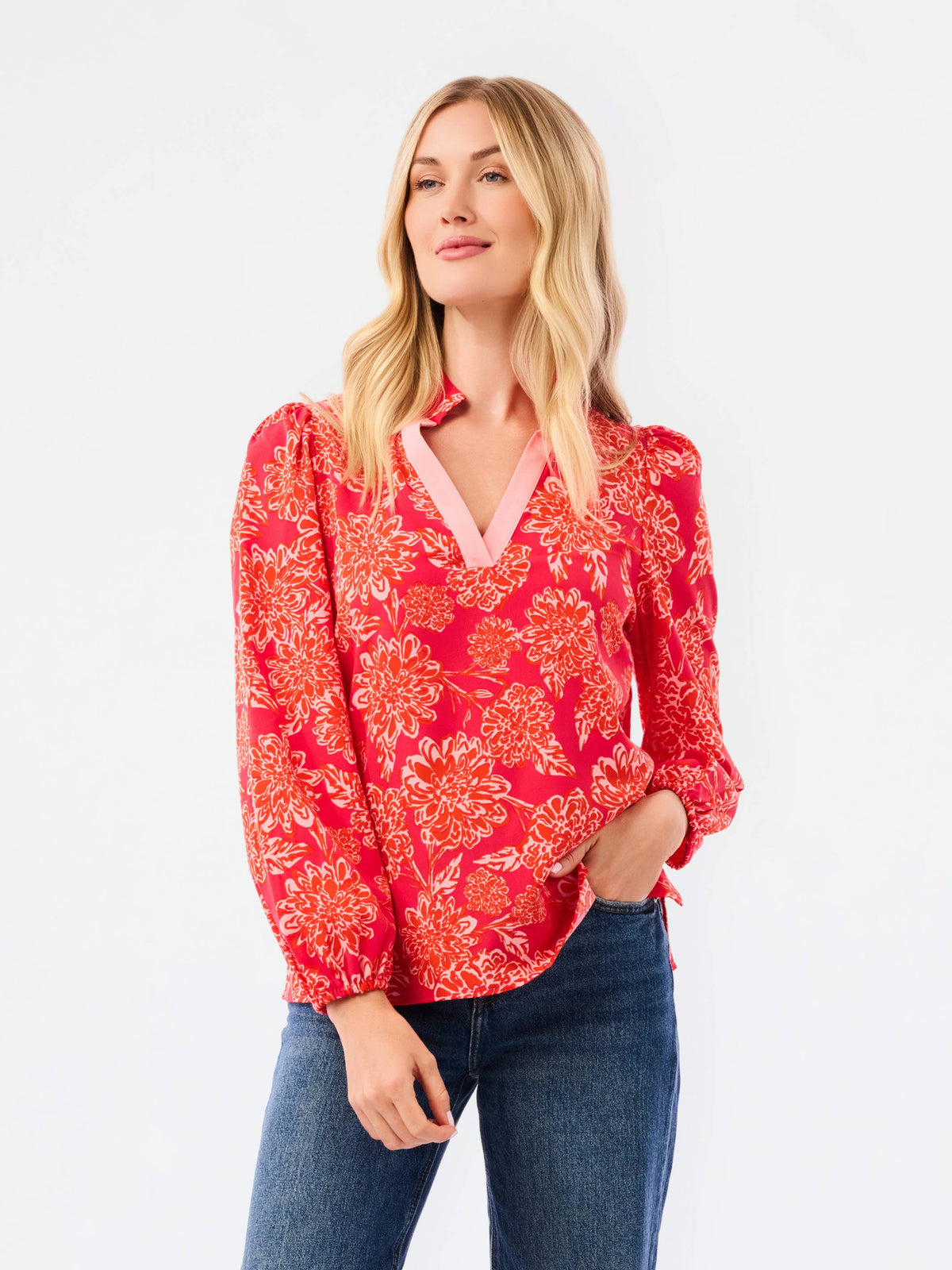 Kayla Top | Drift Blooms Pink: XL