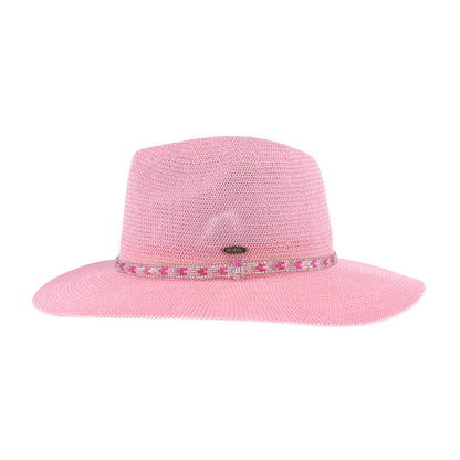 Knit Rhinestone Bugle Bead Trim C.C Panama Hat KP017: Lt. Grey