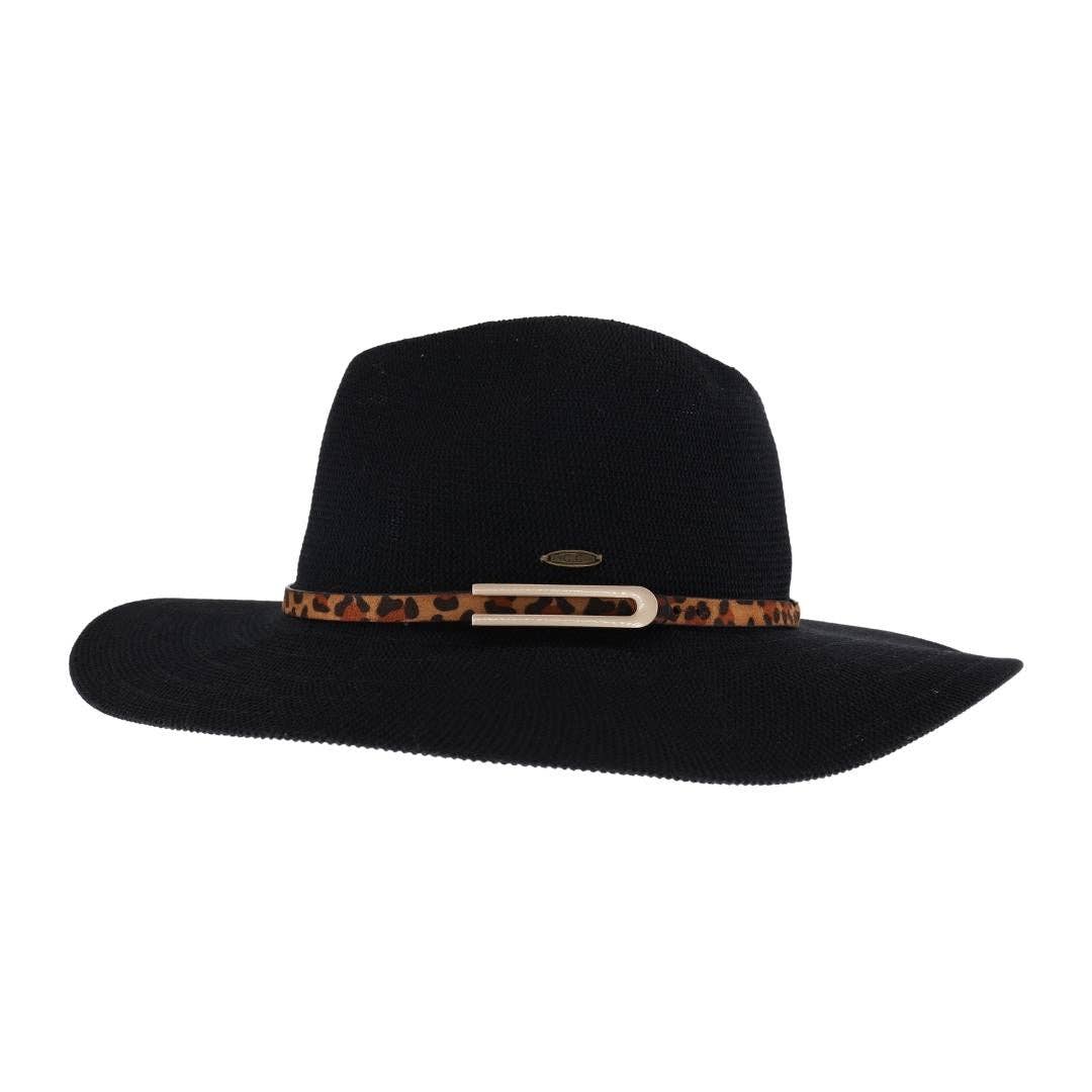 Knit Leopard Buckle Band C.C Panama Hat  White