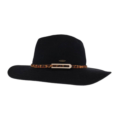 Knit Leopard Buckle Band C.C Panama Hat  White