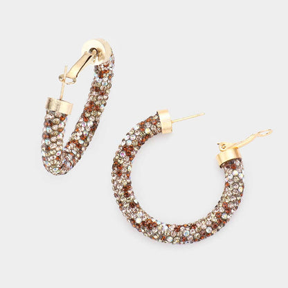 Rhinestone Pave Hoop Earrings
: Red Mt