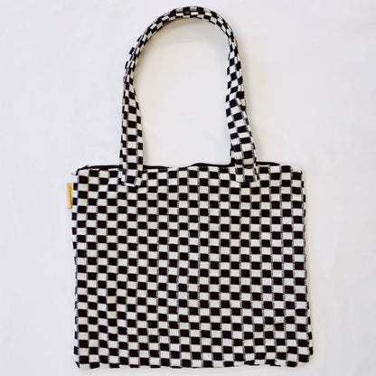 Check Yourself Zipped Tote Bag: Black