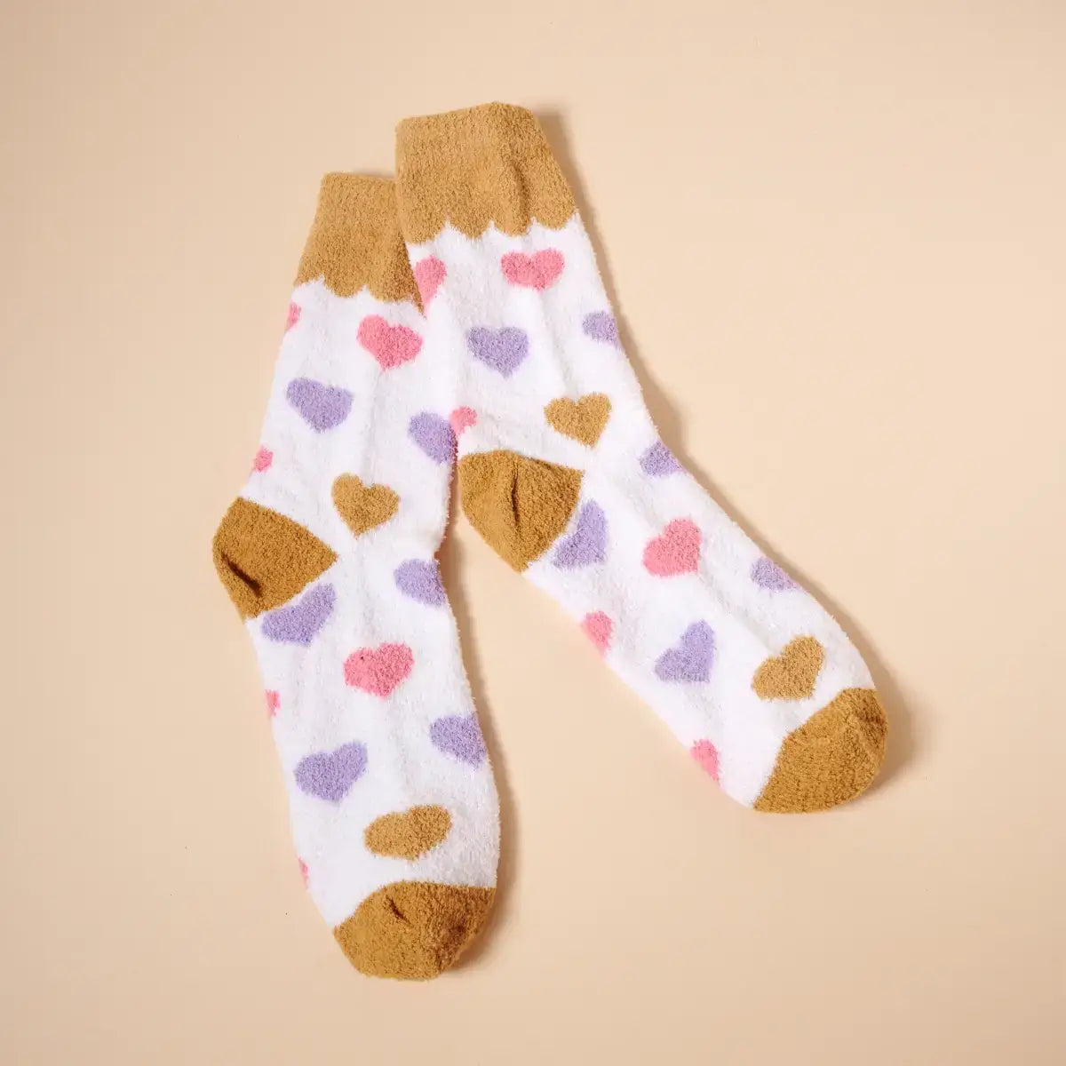 Fuzzy Heart Print Socks Gift Set – 4 Pairs for Valentine&