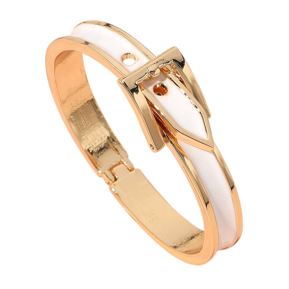 Gold Plated Enamel Belt Hinged Bangle Bracelet
: Pink
