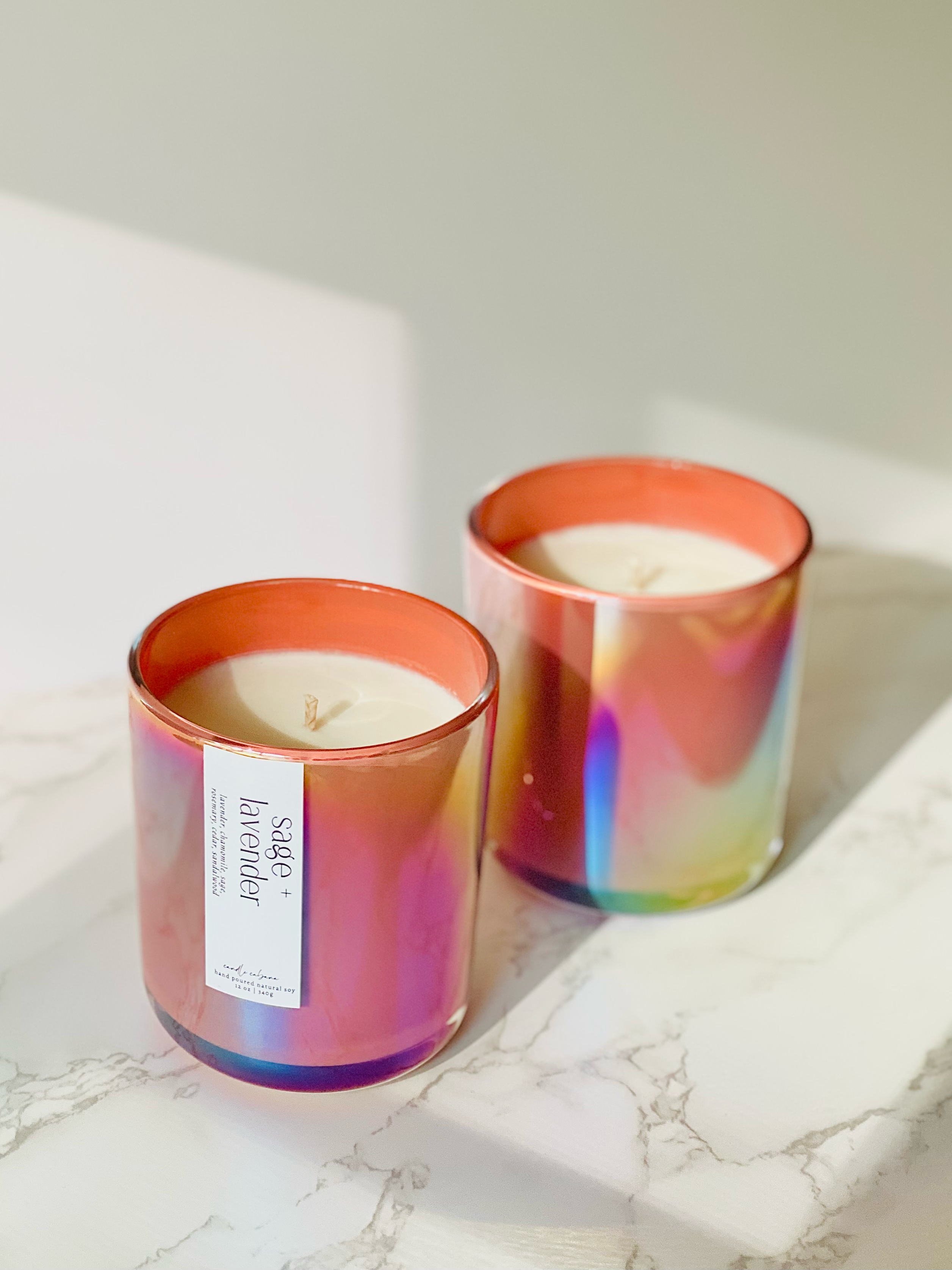 12 oz Pink Iridescent Vessel - 100% Natural Soy Candle: Yes / Yes / Lavender