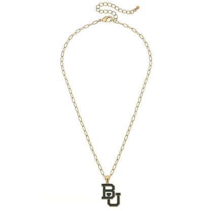 Baylor Bears Enamel Pendant Necklace in Green/Gold