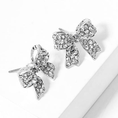 Crystal Rhinestone Pave Bow Stud Earrings
: Topaz