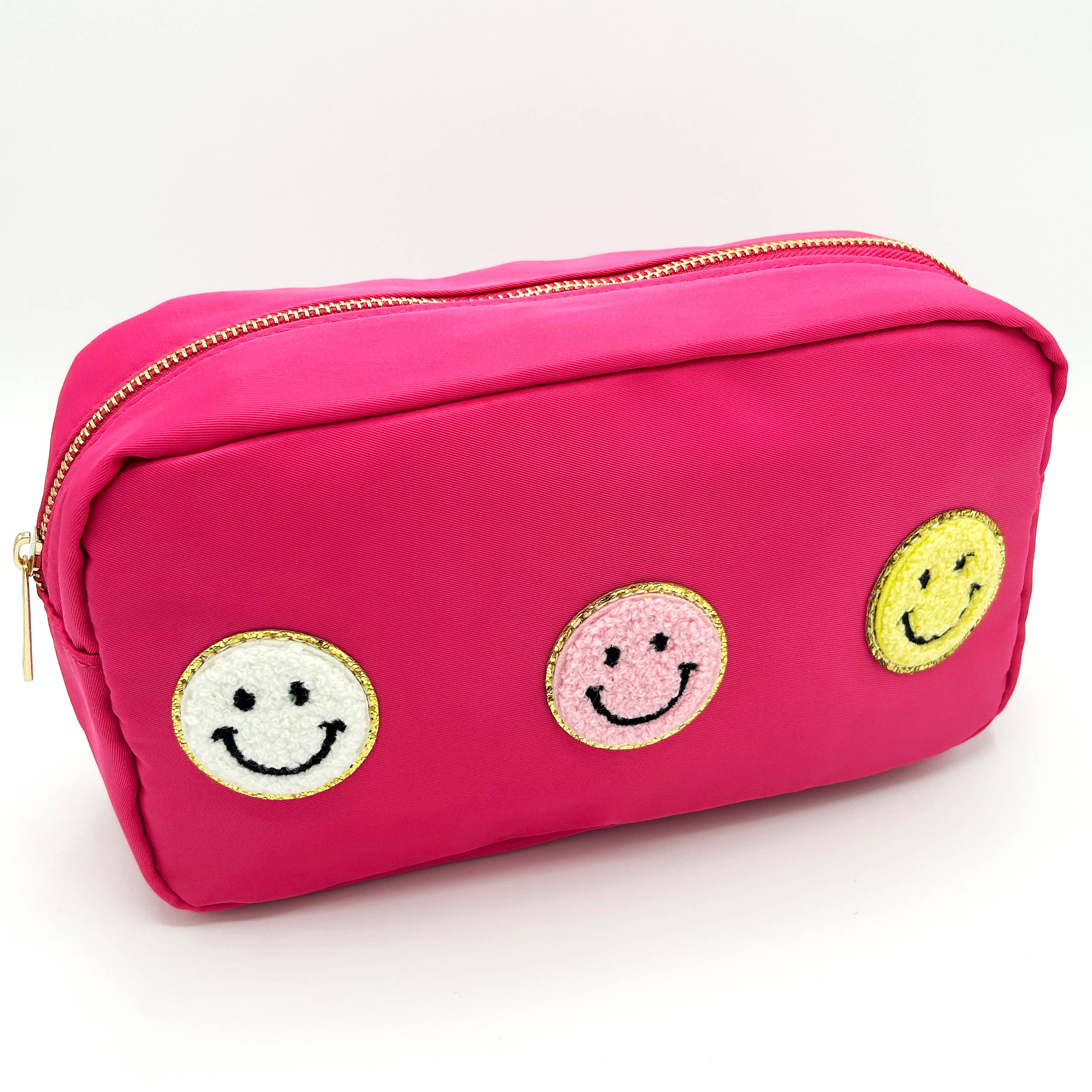 Cosmetic or Toiletry Bag with Varsity Letter Patches: Dark Pink with STUFF