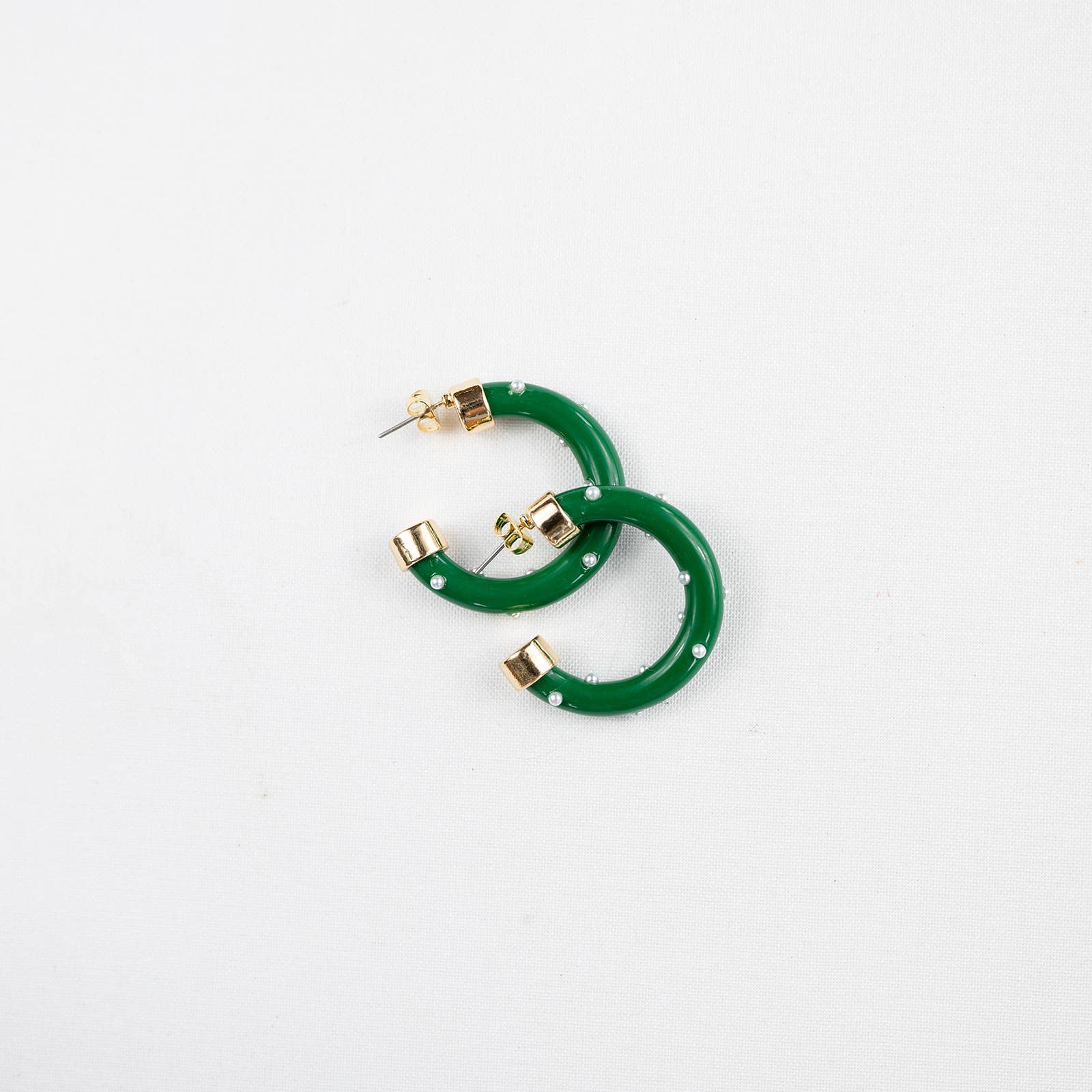 Lightweight Hypoallergenic Small Hoop Earrings - Kelly Green with Pearls