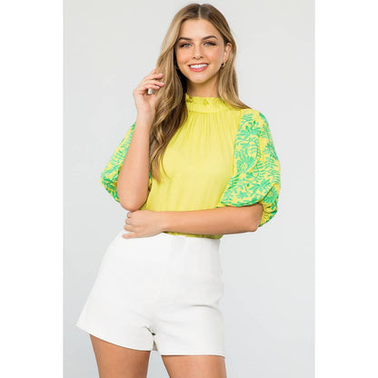 THML Embroidered Sleeve Top: YELLOW