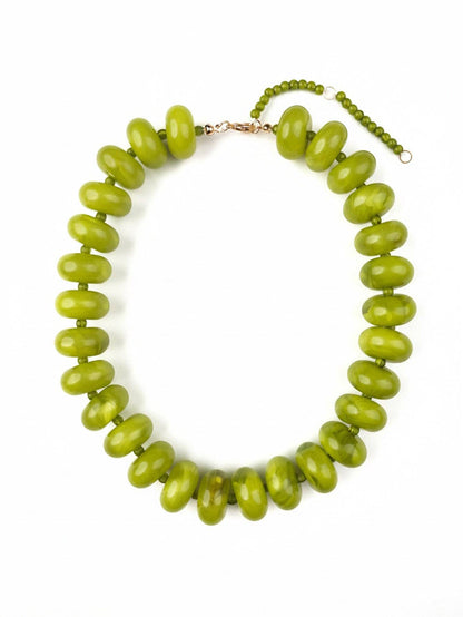 Casual Round Colorful Acrylic Beads Necklace: Olive green