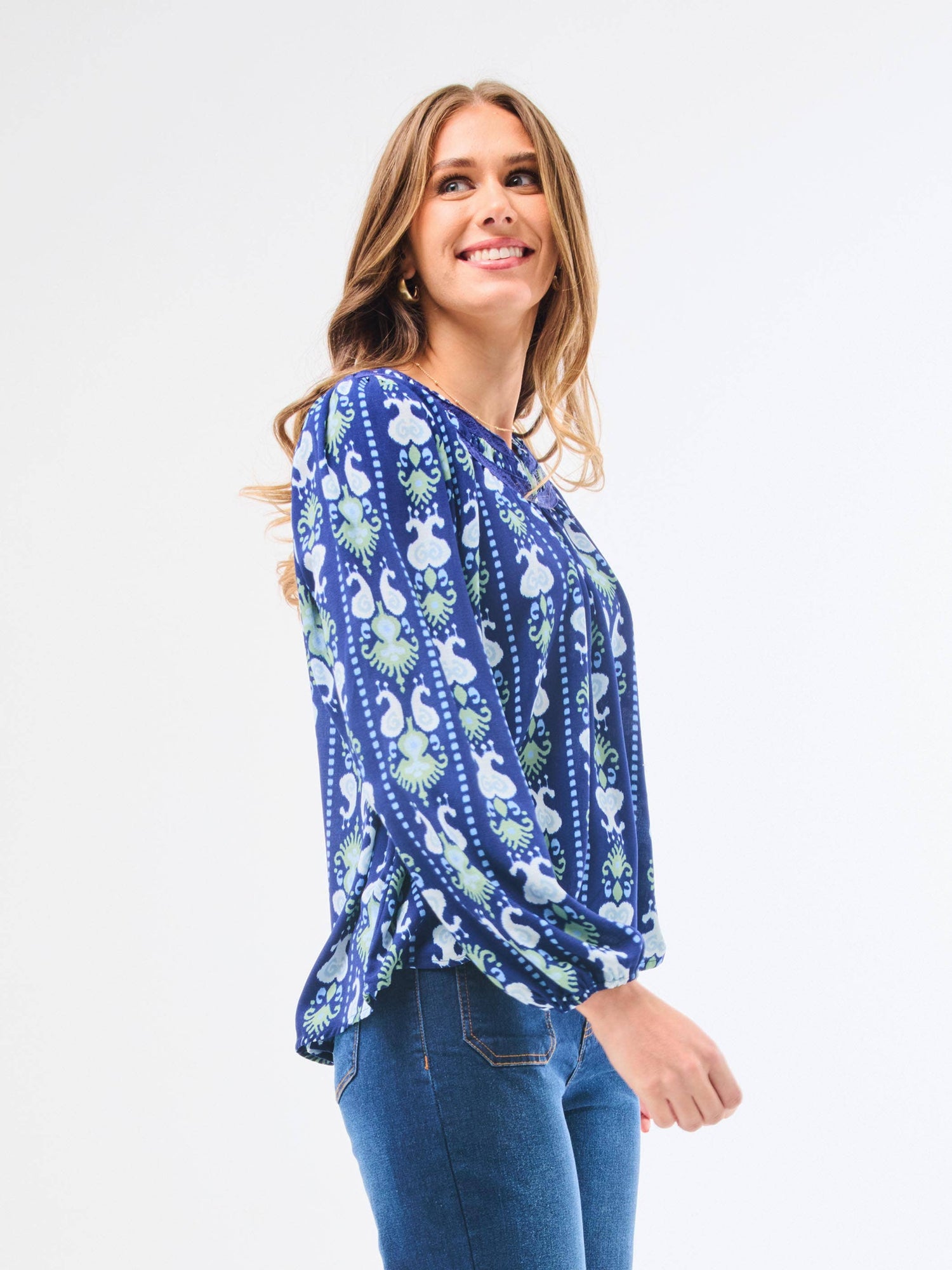 Mary Square Janelle Top | Ikat Stripe Navy