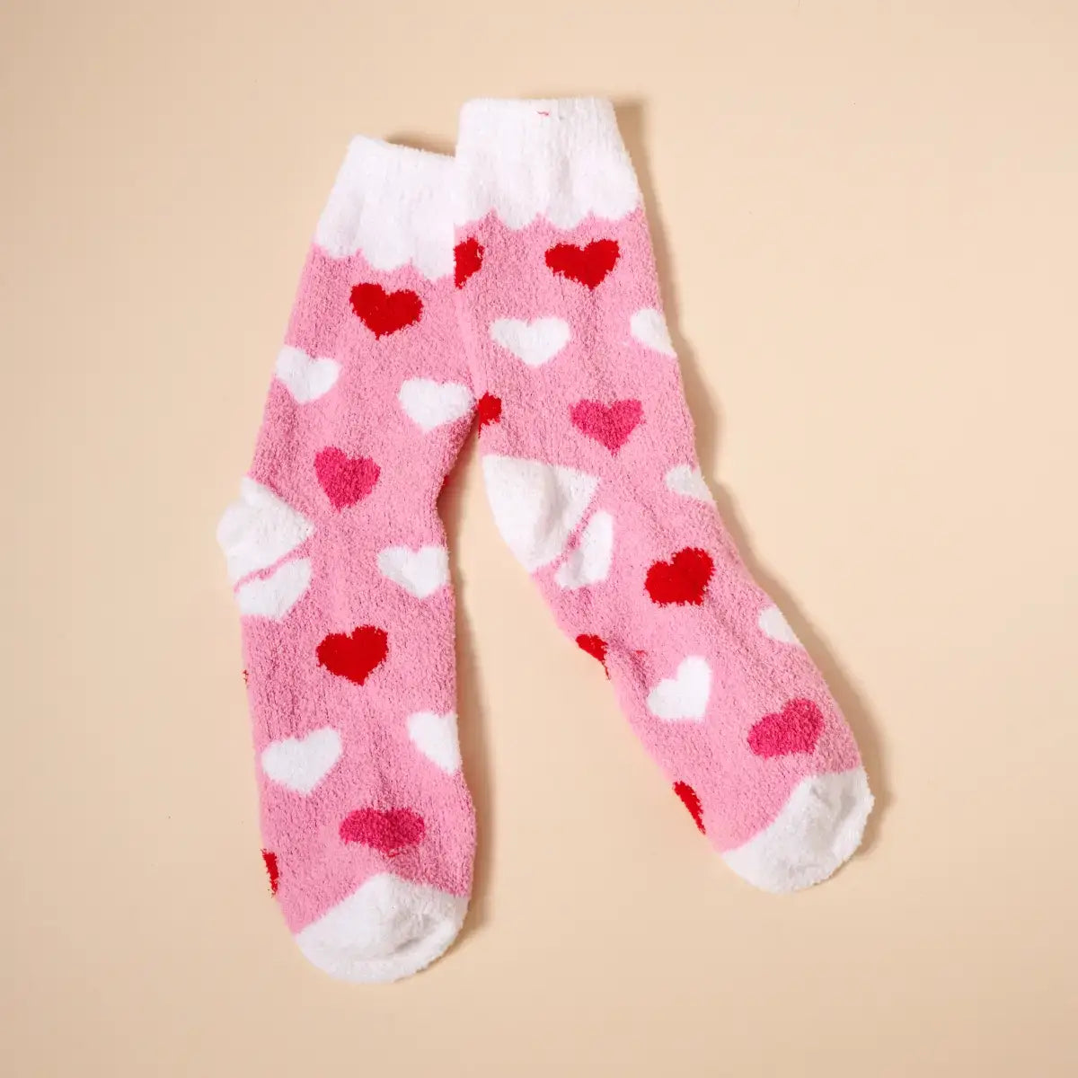 Fuzzy Heart Print Socks Gift Set – 4 Pairs for Valentine&